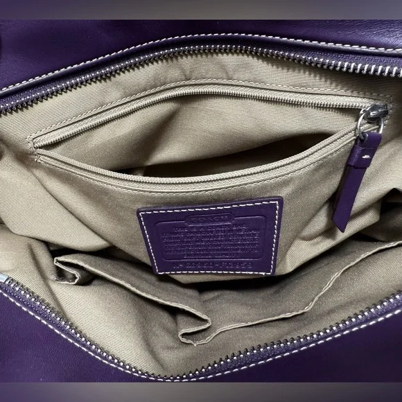 Vintage Coach Hamptons Turnlock Tote F13959 Plum Pebbled Leather - Picture 11 of 13